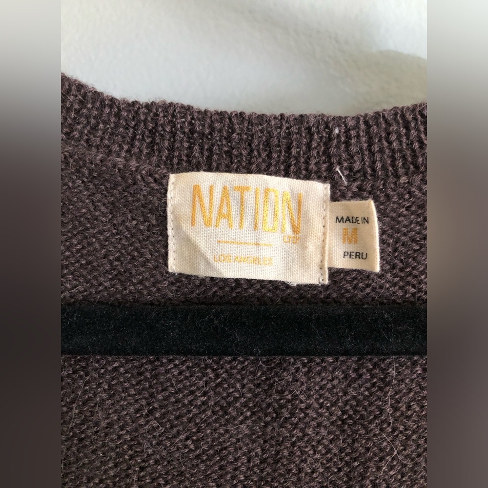 Nation LTD Brown V Neck Sweater Alpaca Cotton Blend - Picture 4 of 11